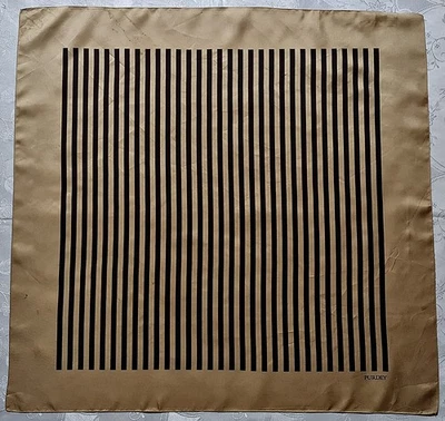 SCARF VINTAGE AUTHENTIC PURDEY LOGO STRIPED ART BROWN BEIGE SILK 31"SQUARE SCARF - Image 1 of 4