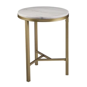 24" Champagne Genuine Marble Look And Iron Rectangular End Table - Picture 1 of 7