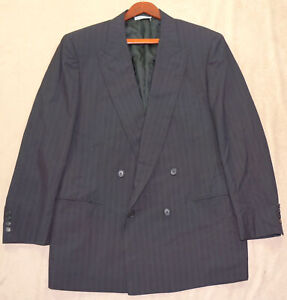 Vintage 1990's 42S Belvest Suit Jacket - Men 42 Black Stripe DB 100s Wool Blazer