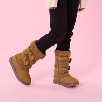 Kids Girls Winter Snow Boots Bow-knot Faux Fur Lined Mid Calf Boots - Image 1 of 4