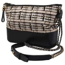 CHANEL Gabrielle Tweed ChainShoulder Bag Tweed/Leather Beige/Black
