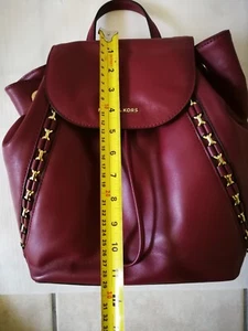 MICHAEL KORS LEATHER BACKPACK PURSE  RED /BURGUNDY Gold Accent Bucket String - Picture 1 of 11