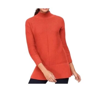 Talbots Sweater Mockneck Pullover Rust Orange Longline Lightweight Large Stretch - Picture 1 of 9