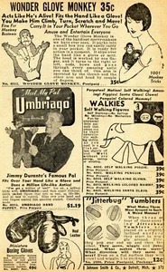 1950 Kleingedruckte Werbung von Umbriago Jimmy Durante Puppe, Wunderhandschuh, Walkies - Bild 1 von 2
