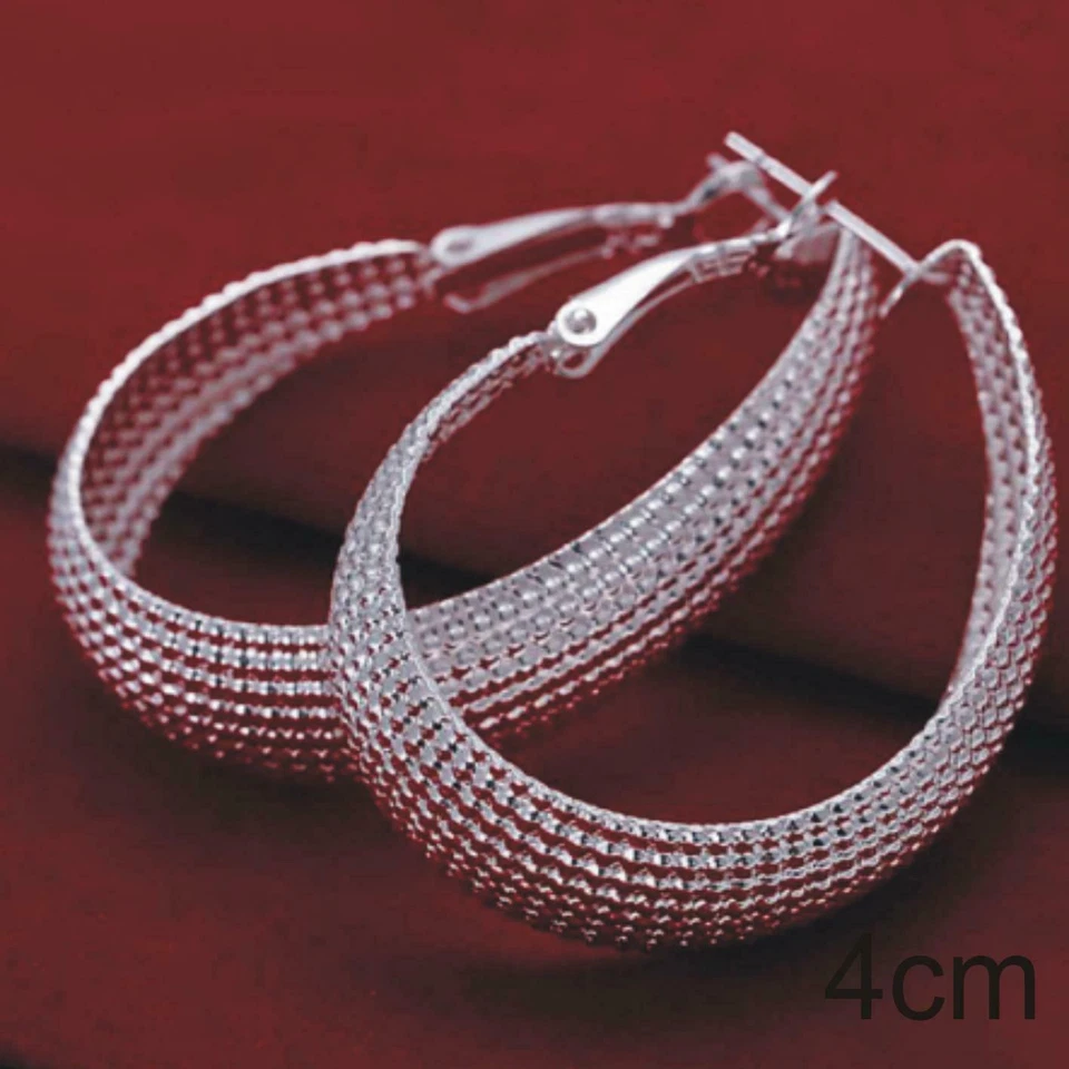 Silver Plated Egg Shaped Hoop Earrings 4cms Gorgeous Brand New With Gift Bag - Image 1 of 1