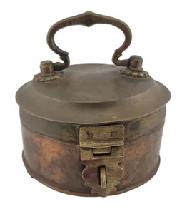 VTG Handcrafted Brass Chapatti Tiffin Lunch Box Round Storage Heavy Duty India - Picture 1 of 20