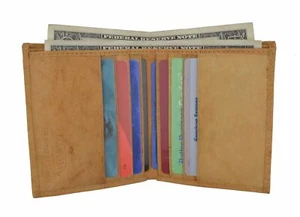 Tan Slim Thin Bifold Vertical Credit Card Slots Genuine Leather Mens Wallet Gift - Picture 1 of 8