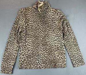 VTG Jones New York Signature Mock Neck Top Sz M Brown Leopard Print Long Sleeve - Picture 1 of 9