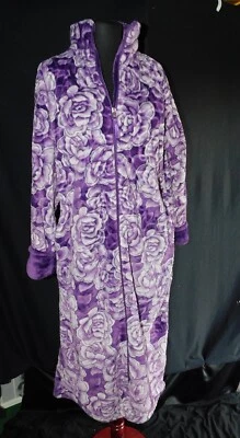 Púrpura/Gris Oscar De La Renta Bata Larga Delantera Abierta, Poliéster S/M, Vellón Suave Foto 1 de 4