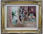 Framed Quality Hand Painted Oil Painting, Floral Still Life by Window, 12x16in