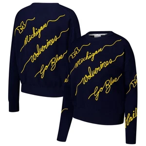 Suéter bordado para mujer Michigan Wolverines Love Note azul marino - Imagen 1 de 3