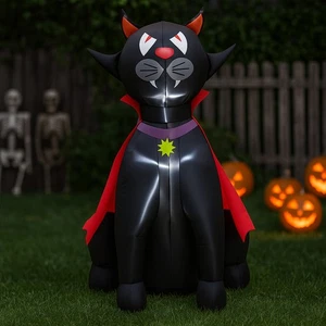 Gato vampiro inflable Hivvago Spooky de 4,7 pies con capa para exhibición de Halloween - Imagen 1 de 3