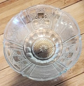 Vintage Clear Scalloped Glass Bowl Hobstar Sunburst Pattern 7" Diam, 2.75" Tall - Picture 1 of 6