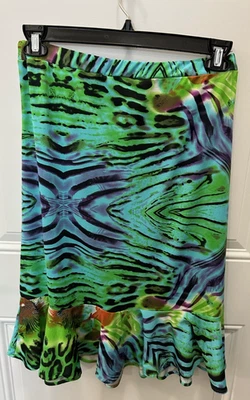 DFA New York Womens Skirt Medium M Green Blue Purple Stretch Flare Midi - Image 1 of 3