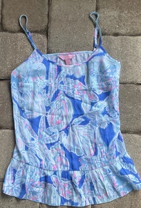 Lilly Pulitzer Coral Tank Top- Bay Blue Into The Deep Women’s XXS Pink Shells - Picture 1 of 2