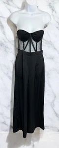 Mono Shein Negro Sin Tirantes Talla XS Pierna Ancha Pantalón Corsé Malla Top Una Pieza - Imagen 1 de 7