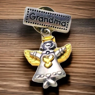 奶奶天使胸针锡金色心形悬垂感伤家庭礼物 — 第 1/4 张图片