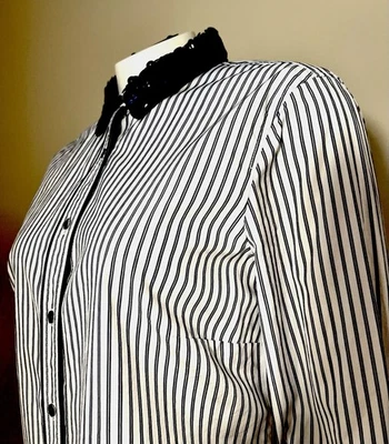 NWT J CREW Y2K Sz6 Holiday Glam Sequined Collar WHT/NVY Pin Striped Brand New - Image 1 of 4