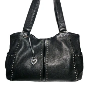 BRIGHTON ANDIE HÜBSCHE ROBUSTE BLAUE LEDER-SCHULTERHANDTASCHE MIT NIETEN 320 $ EXPOC  - Bild 1 von 15