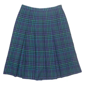 Vintage GOR RAY Womens Pleated Skirt Blue Knee Length Wool 90s Plaid L - Picture 1 of 6
