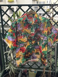 Camicia Hawaiana Vintage Con Palme e Gip - Foto 1 di 13