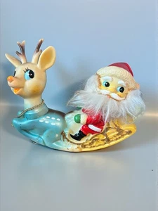 Vintage Ninohara Japan Rubber Rocking Santa Sled Reindeer Christmas Decoration - Picture 1 of 5