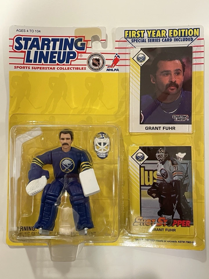 1993 Kenner Starting Lineup Grant Fuhr boneco Buffalo Sabres NHL hóquei pátio - Imagem 1 de 4