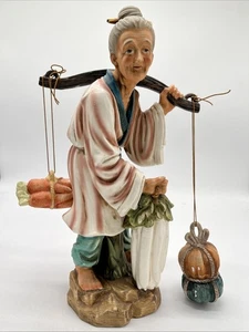 Vintage Japanese Mamasan Figure WITH Carrots Pumpkins 15" TALL CERAMIC - Picture 1 of 16