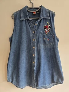Disney 1990s Vintage Mickey Mouse Denim Top - Size XL - Picture 1 of 5
