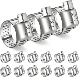 Hose Clamp,15Pcs Stainless Steel Hose Clamps with Worm Gear, Adjustable 1/4'' to - Picture 1 of 12