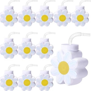 Daisy 10oz Flower Cups with Lids and Straws for Birthday, Themed Party, Weddi... - Picture 1 of 7