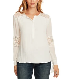 Blusa Top Vince Camuto Manga Larga 3X Marfil Ribete de Encaje Puño Atado Rumple Nueva - Imagen 1 de 10