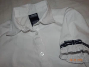 EUC French Toast Girls size 8 Navy and White Ribbon Uniform School Blouse Top - Picture 1 of 5