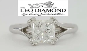 Leo Princess Diamond Solitaire Engagement Ring 0.97 ct Platinum  I / SI1 - Picture 1 of 11