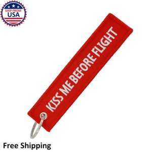 Kiss Me Before Flight Pilot Red Aircraft Car Keychain Tag Travel Luggage Bag Tag - Picture 1 of 3