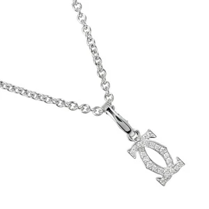 CARTIER 2C Charm Necklace K18 white gold/diamond 10.37g Women - Picture 1 of 9