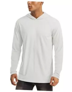 Men's Hooded UPF 50+ Sun Protection T Shirts Long Sleeve Athletic Large White - Picture 1 of 7