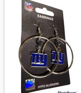New York Giants NFL Hoop Style Dangle With Blue Bead Detail Earrings