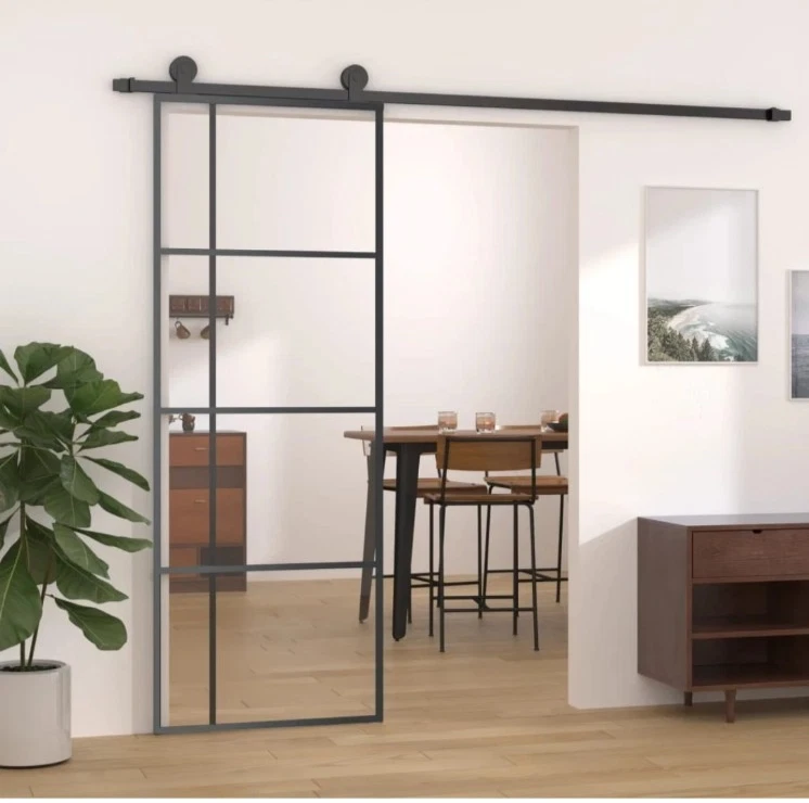 Porta Scorrevole ESG Vetro e Alluminio 90x205 cm Nera vidaXL - Immagine 1 di 1