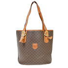 CELINE Logo Macadam Pattern Shoulder Tote Bag PVC Leather Brown GHW 33YE326