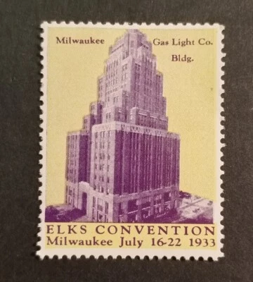 1933 ELKS CONVENTION Milwaukee Wisconsin Poster Cinderella Stamp MNH OG z1949 - Image 1 of 2