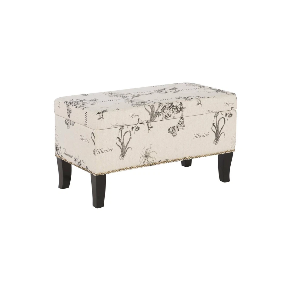 Linon Stephanie Ottoman Botanical Linen 40454BOT01U