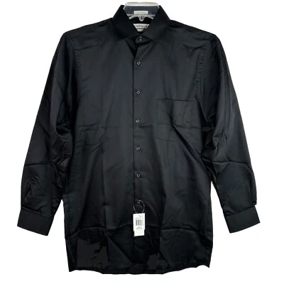 Camisa de vestir Van Heusen para hombre Lux satén negra 15 (32/33) ajuste regular nueva con etiquetas Foto 1 de 4