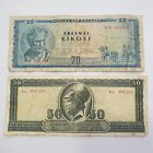 20 & 50 Drachmai Greece 1955 Lot (2) Banknotes
