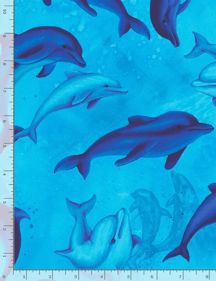 Nautical Fabric - Blue Swimming Dolphin - Timeless Treasures YARD - Image 1 of 1