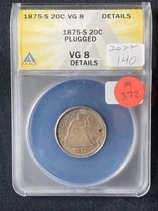 1875-S Twenty Cent VG8 Dtls Plugged ANACS M372 - Picture 1 of 4