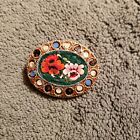 Vintage Brooch Micro Mosaic Floral Pin Oval Goldtone Unsigned Estate Find