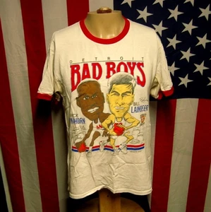 DETROIT PISTONS Bad Boys med T shirt Mahorn Laimbeer basketball NBA ringer 1989 - Picture 1 of 4