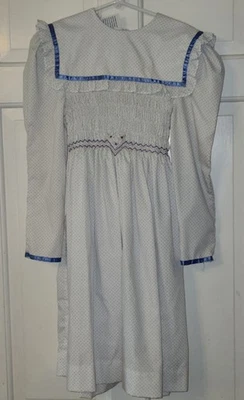 Vestido Vintage Niñas Polly Flinders Calado Manga Larga Talla 8 Blanco, Azul, Rosa Foto 1 de 4