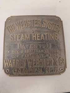 Vintage The Webster System Steam Heating Brass Plaque Sign - Picture 1 of 2